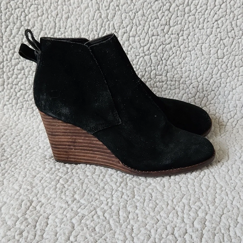 Lucky Brand genuine leather stacked wooden wedge heel boots